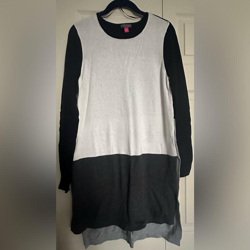 Black and Gray Colorblock Long Sleeve Dress
